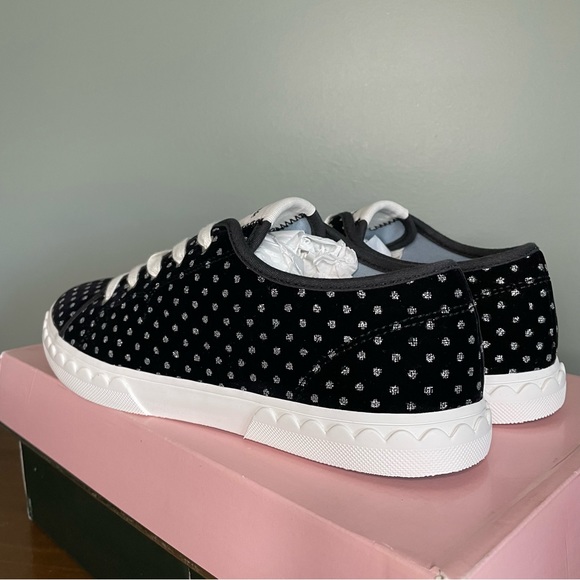 KATE SPADE Vale Black Silver Glitter Dotted Low Top Velvet Sneaker Scalloped 7.5 - Picture 6 of 16